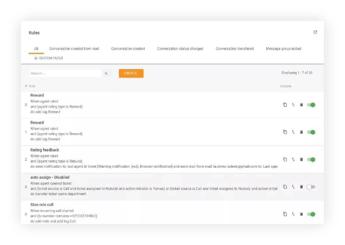 Función de reglas en LiveAgent