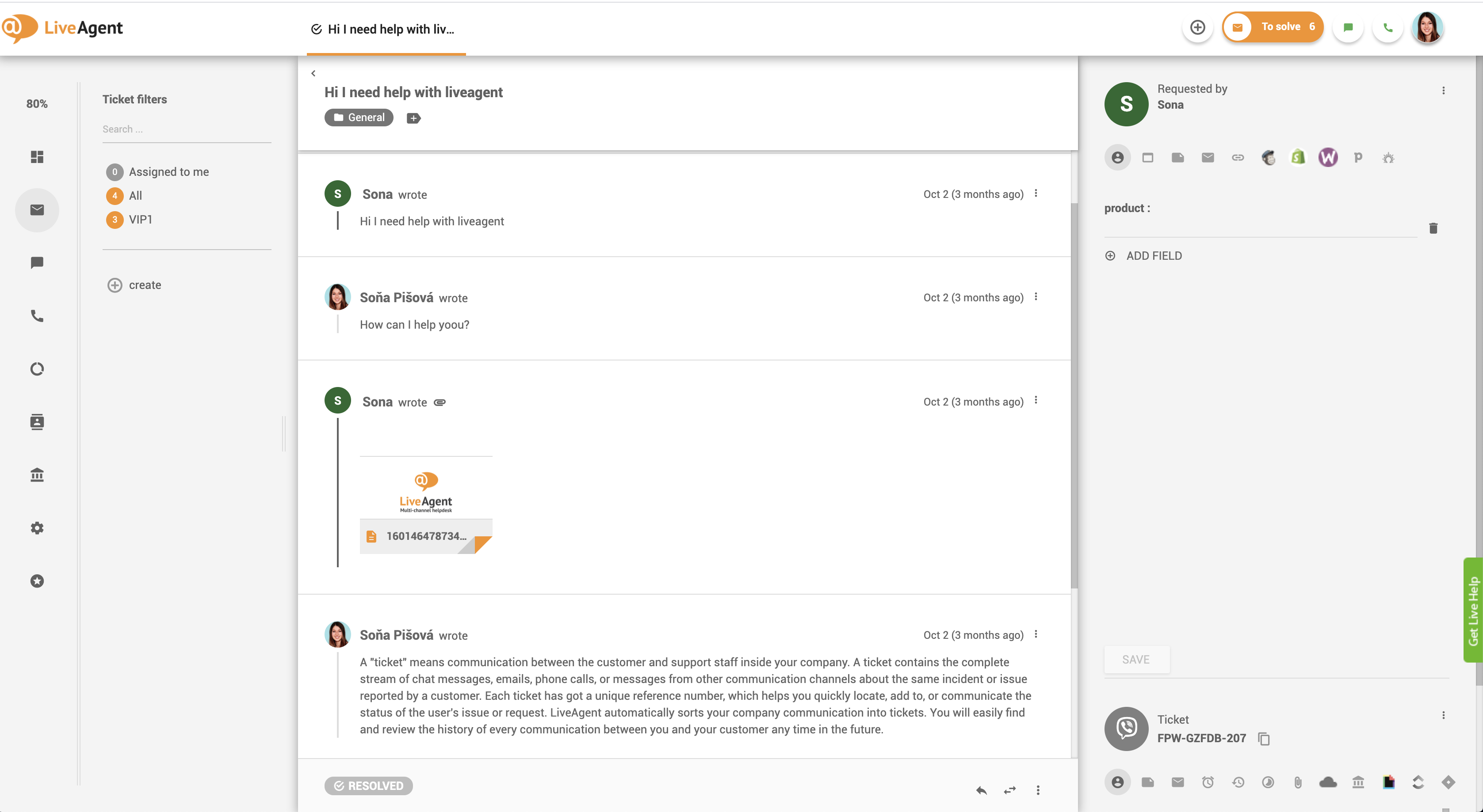 Mensajes de Viber en el panel de LiveAgent