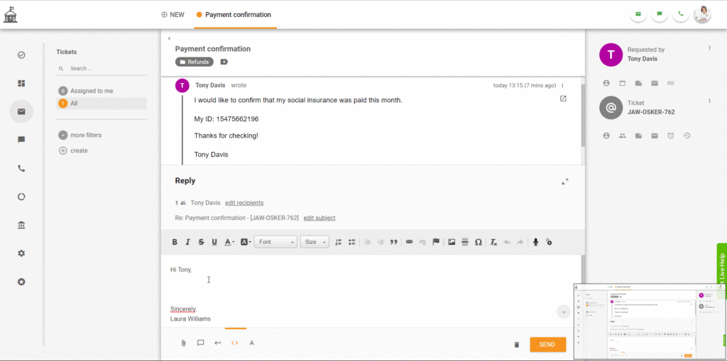 Ejemplo de Ticket de LiveAgent