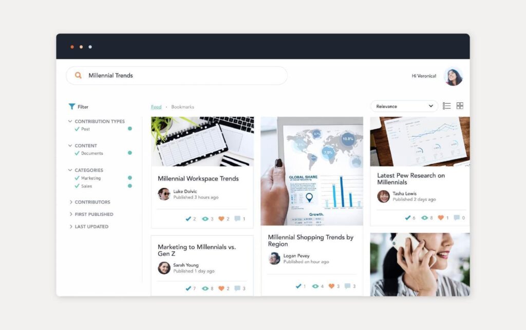 Ejemplo de solución de base de conocimiento proporcionada por Bloomfire