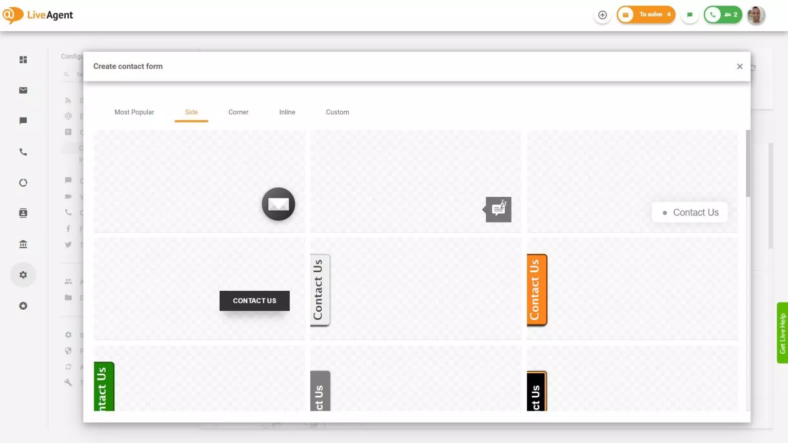 Formulario de contacto lateral de LiveAgent