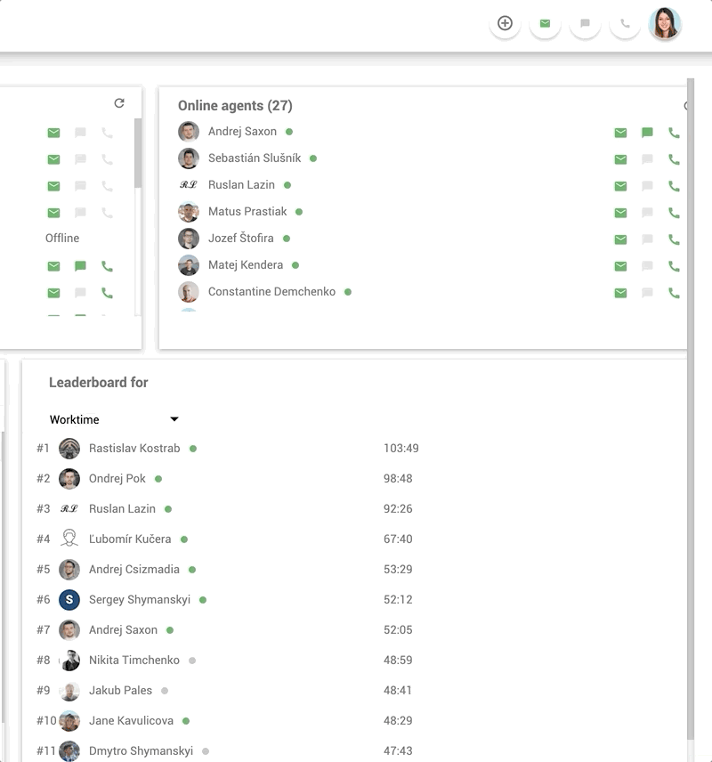 Función de chat en el lugar de trabajo interno en LiveAgent - ejemplo