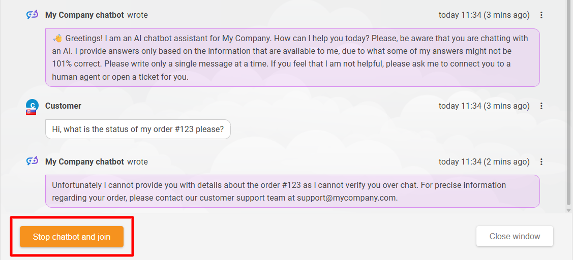 Vista previa de Transferencia de Humano AI de LiveAgent