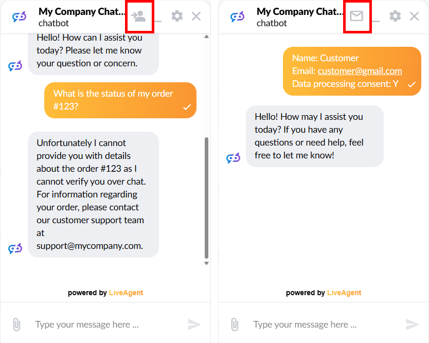 Vista previa de Transferencia de Humano AI de LiveAgent