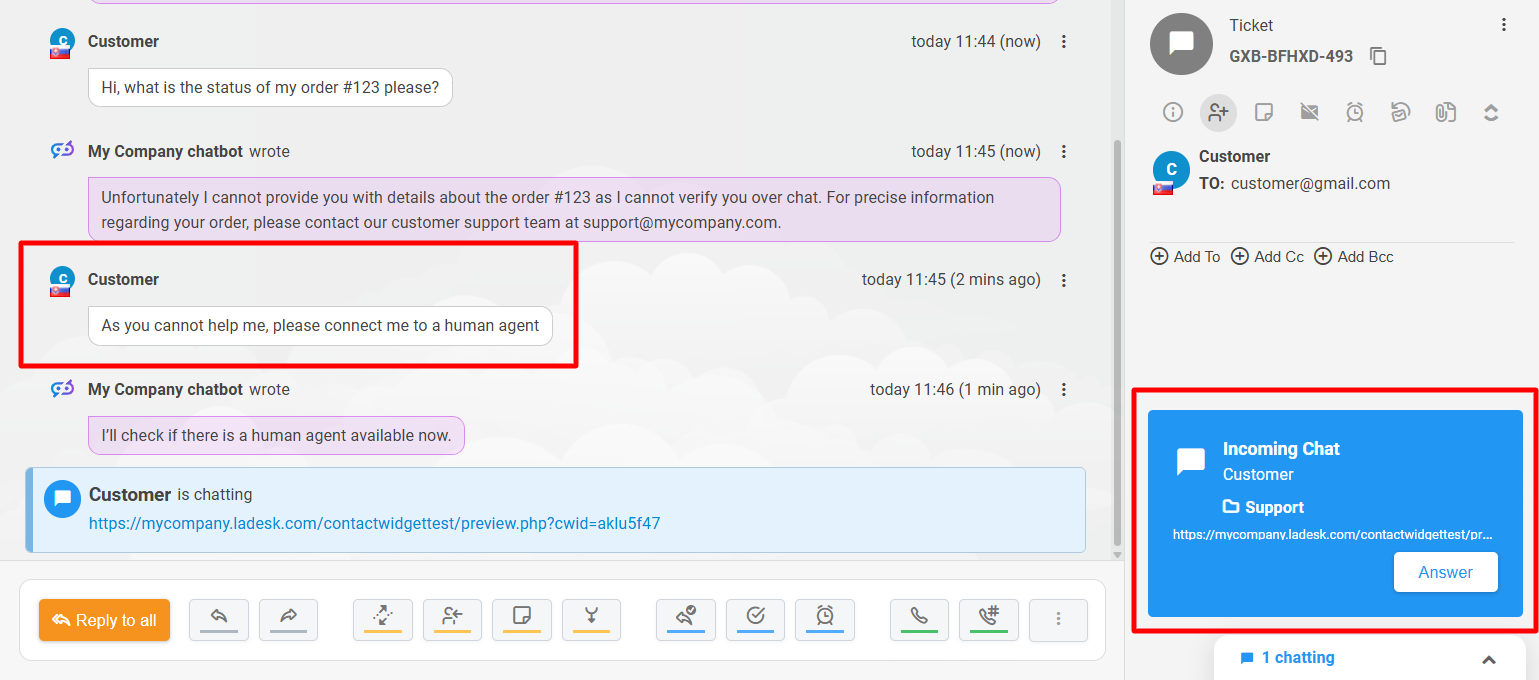 Vista previa de Transferencia de Humano AI de LiveAgent