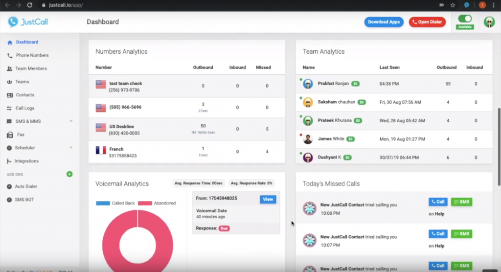 Panel de control de JustCall