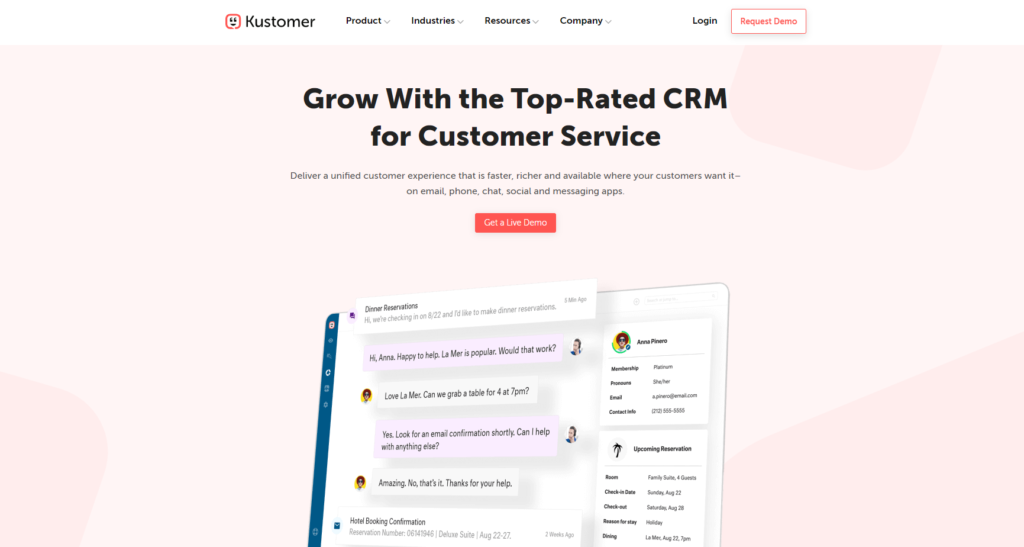 Página de inicio de Kustomer