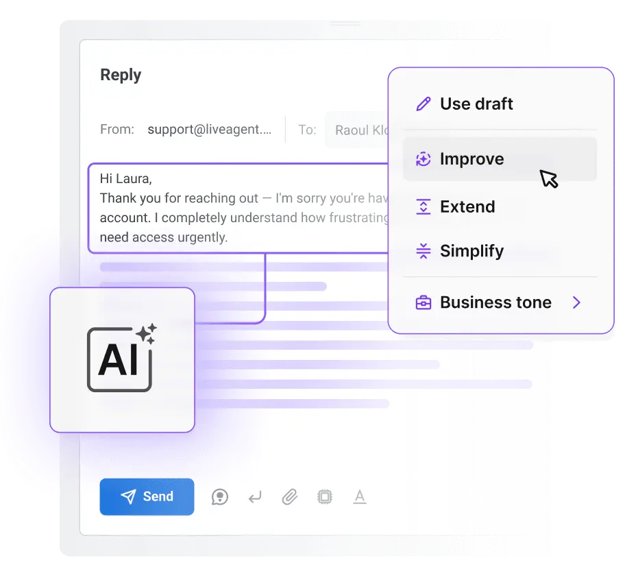 Compositor de Respuestas con IA redactando una respuesta de help desk