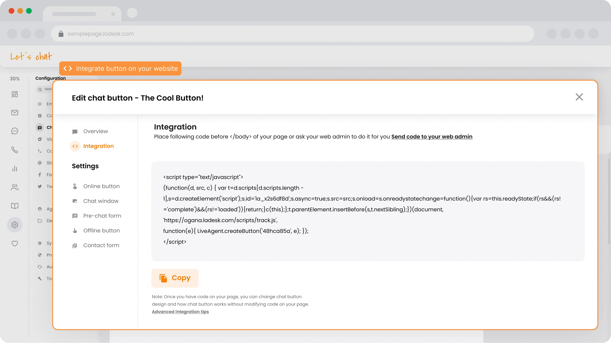 Integración en el sitio web