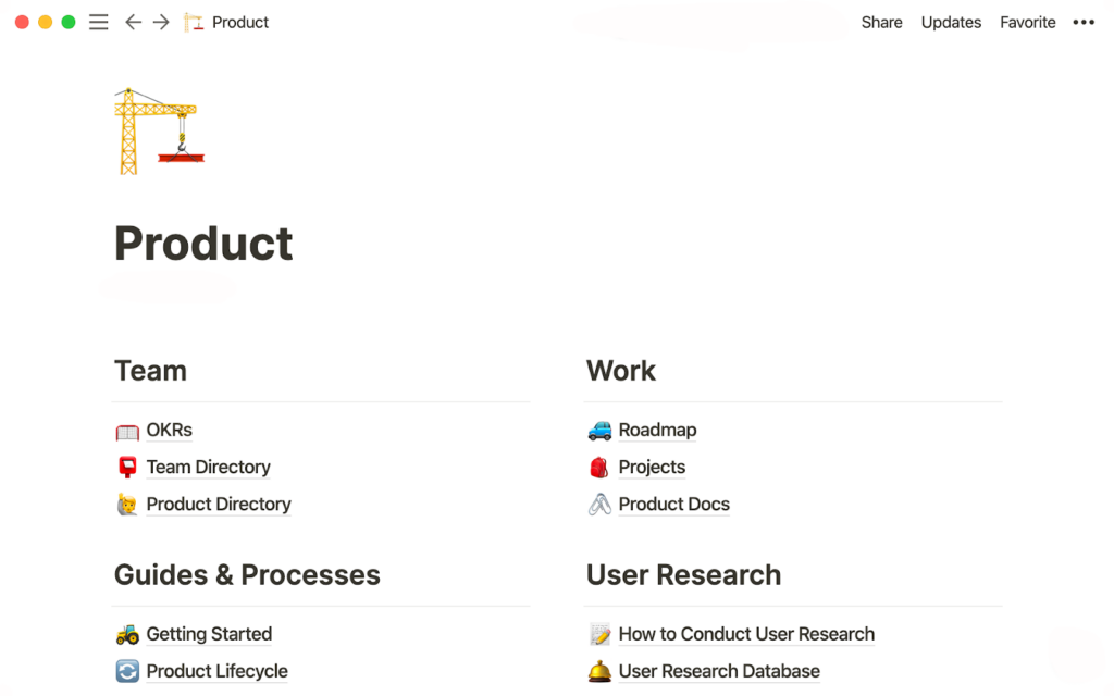 Ilustración de una base de conocimiento creada usando Notion