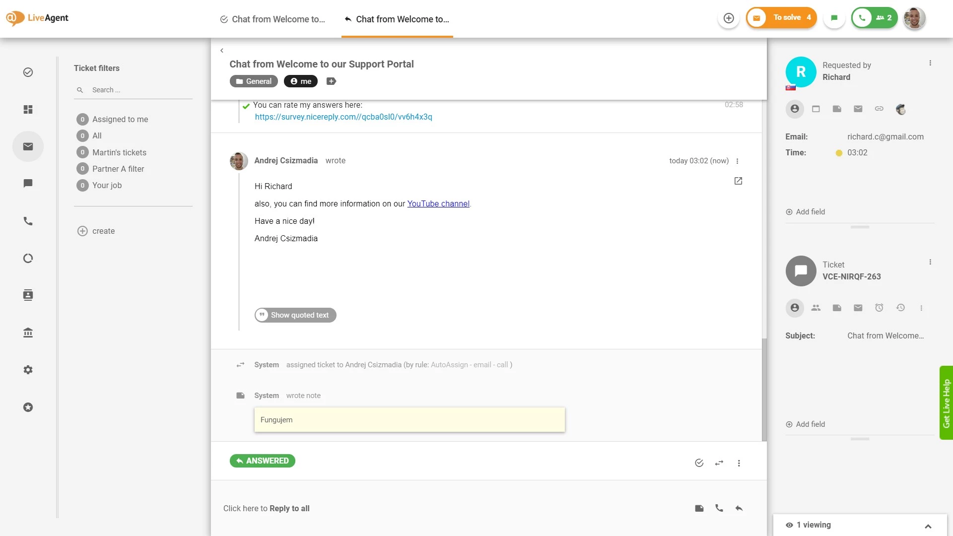 Descripción general de la interfaz de ticketing en LiveAgent.