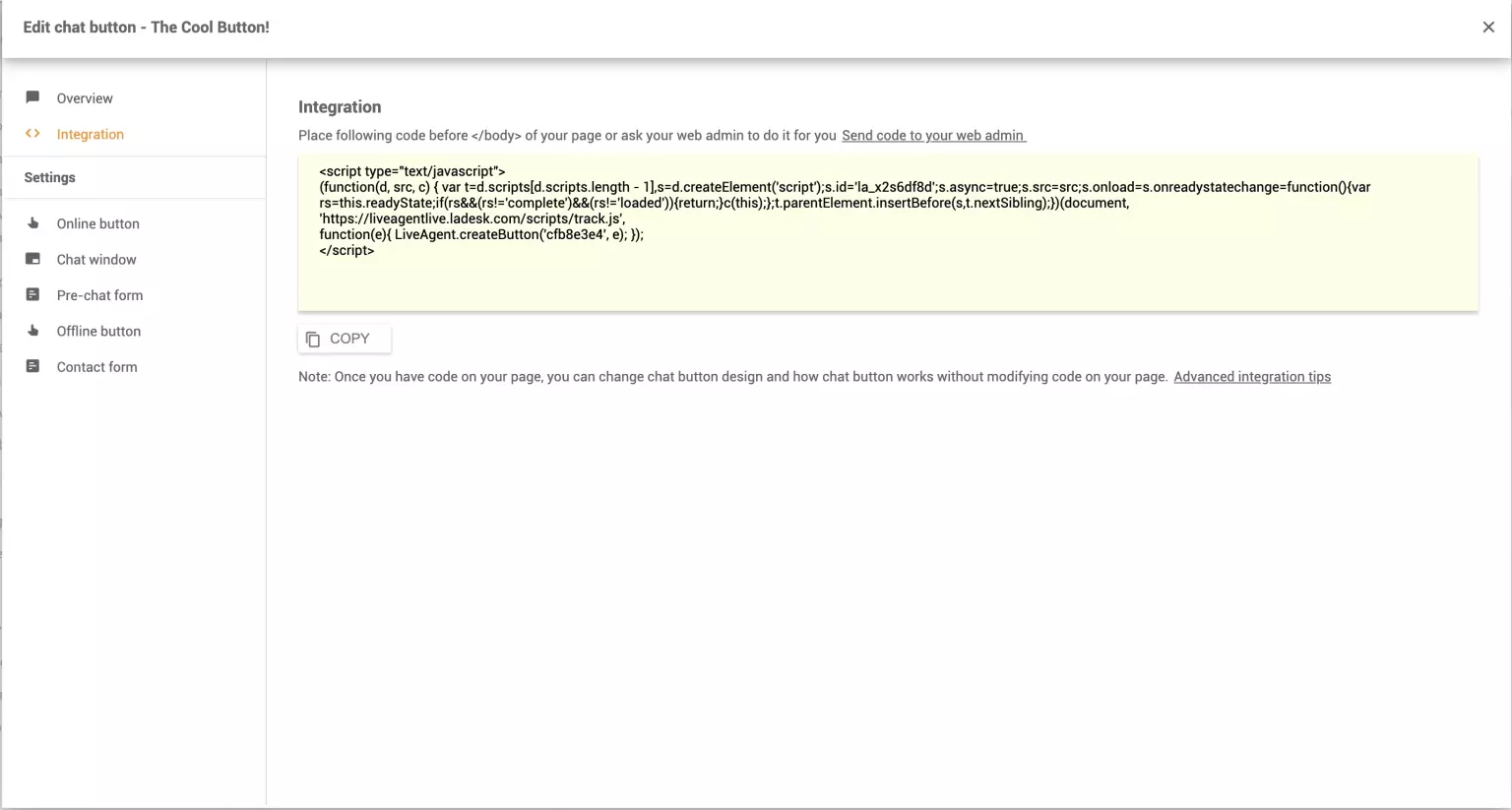 Integrar al sitio web