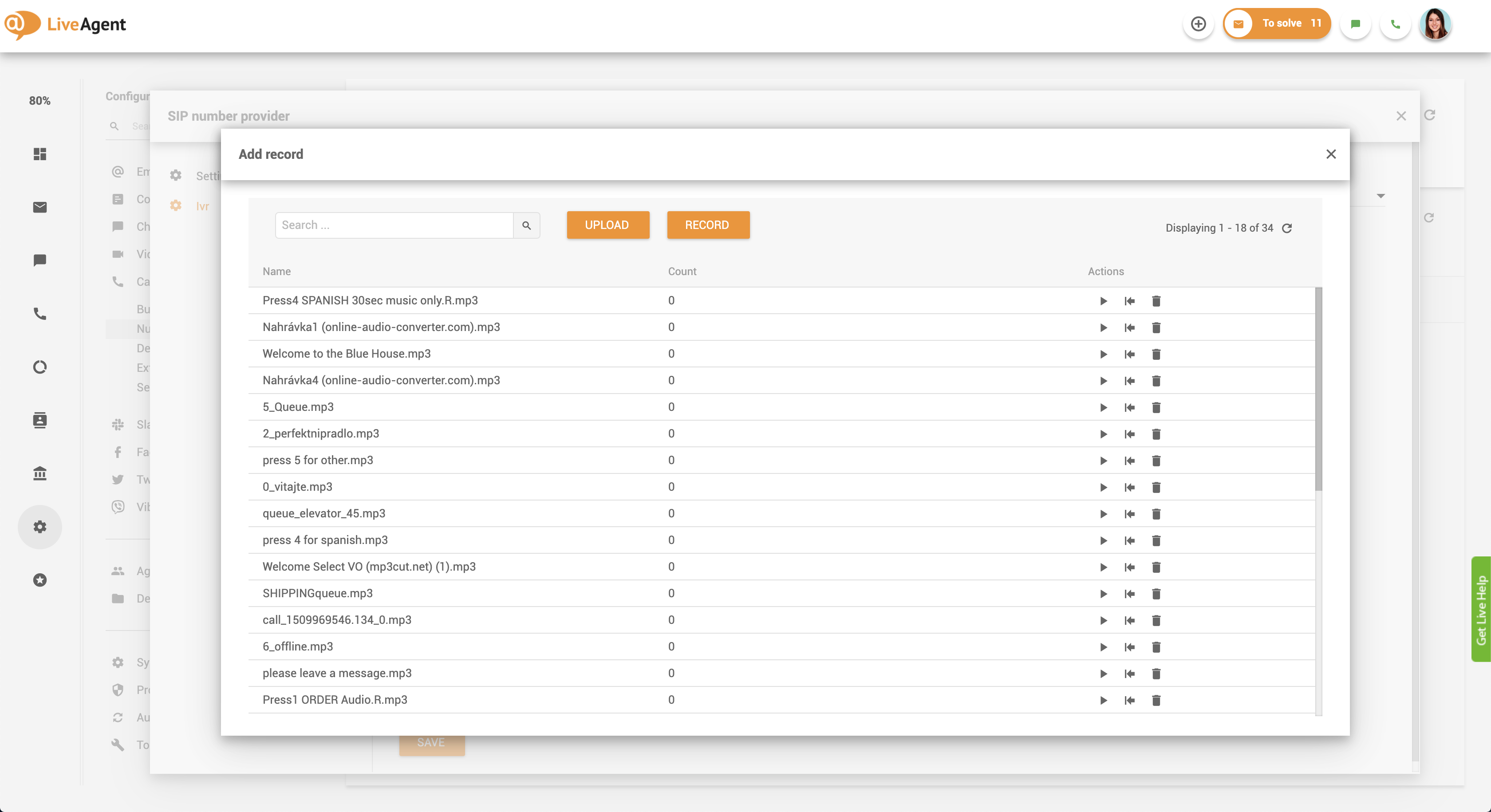 Configuración de devolución de llamada - mensajes de IVR en LiveAgent