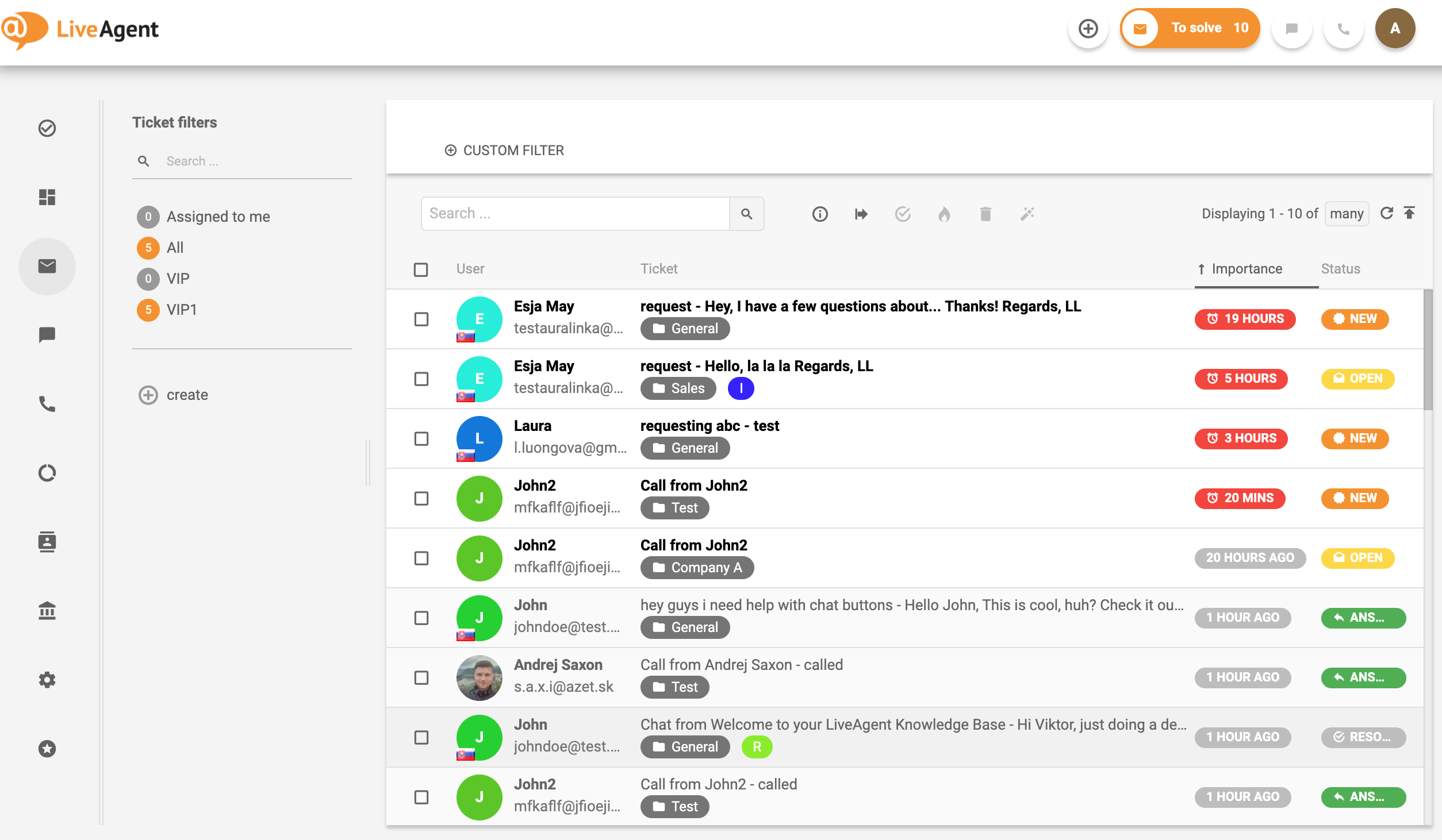 LiveAgent – Estados de tickets (ejemplos)