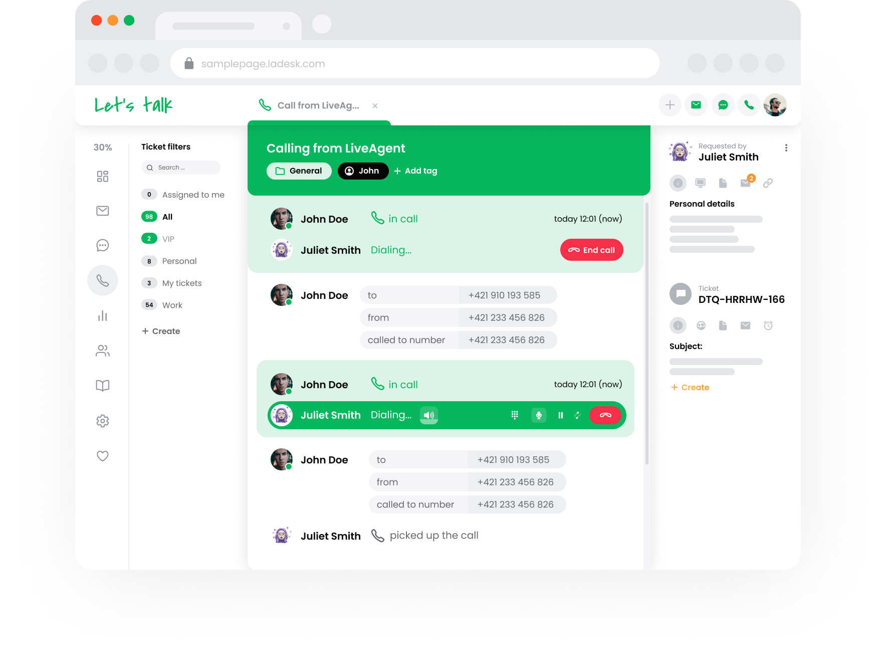 Centro de llamadas saliente en LiveAgent
