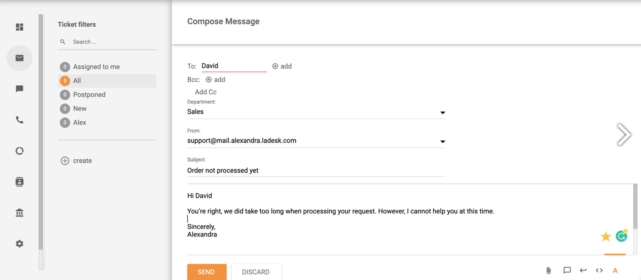 Sistema de tickets redactar un nuevo mensaje