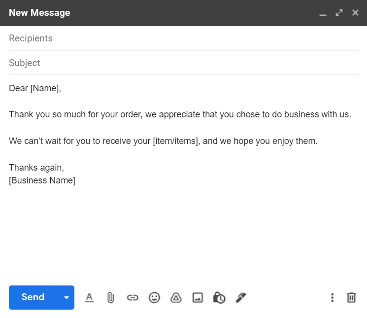 Plantilla de correo electrónico de agradecimiento