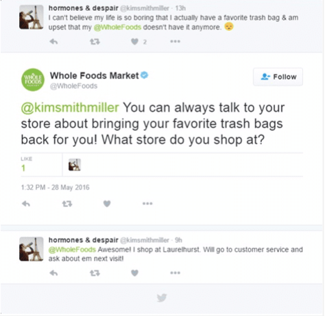 Respuesta de Whole Foods en Twitter