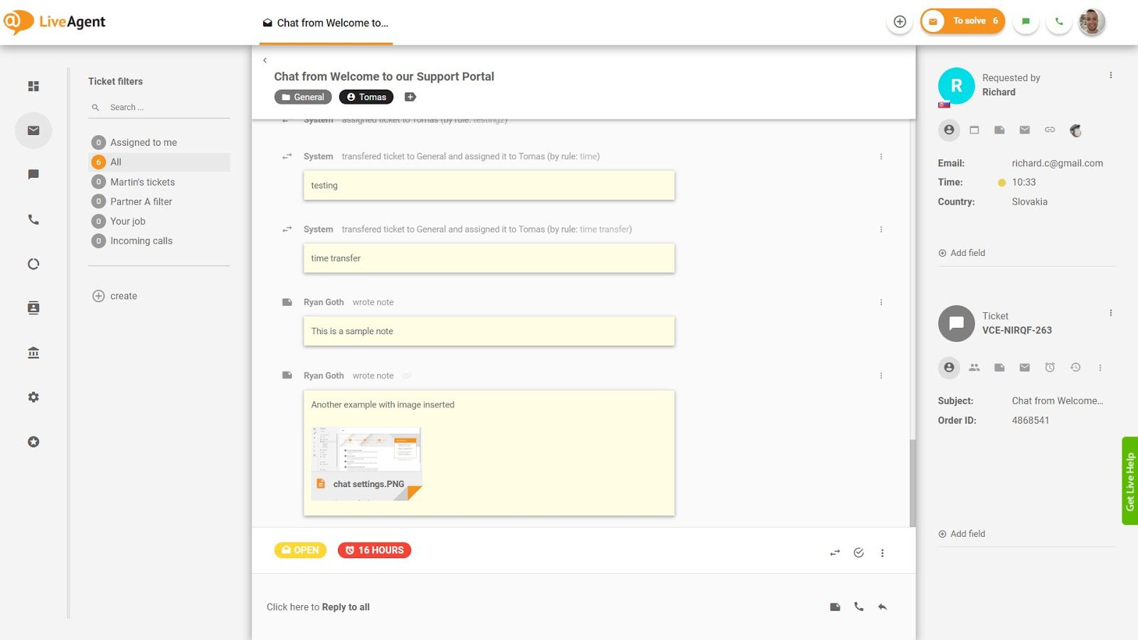 También puedes marcar notas importantes en LiveAgent