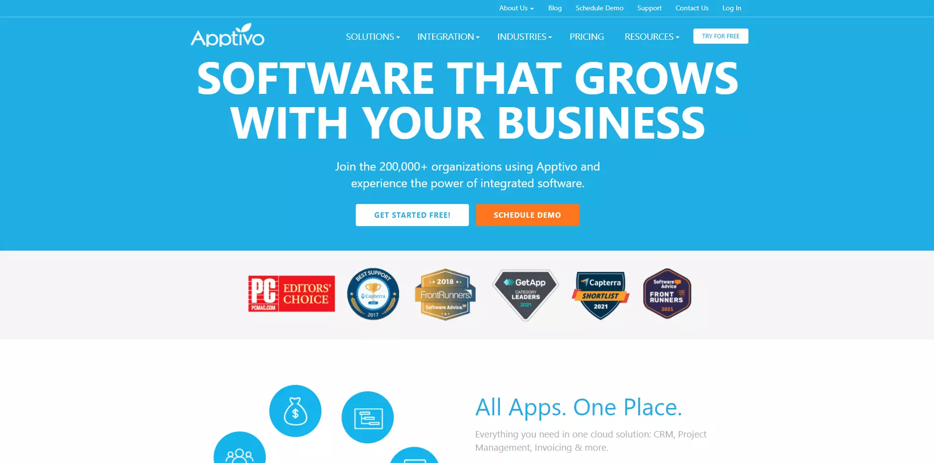 Página de inicio de Apptivo