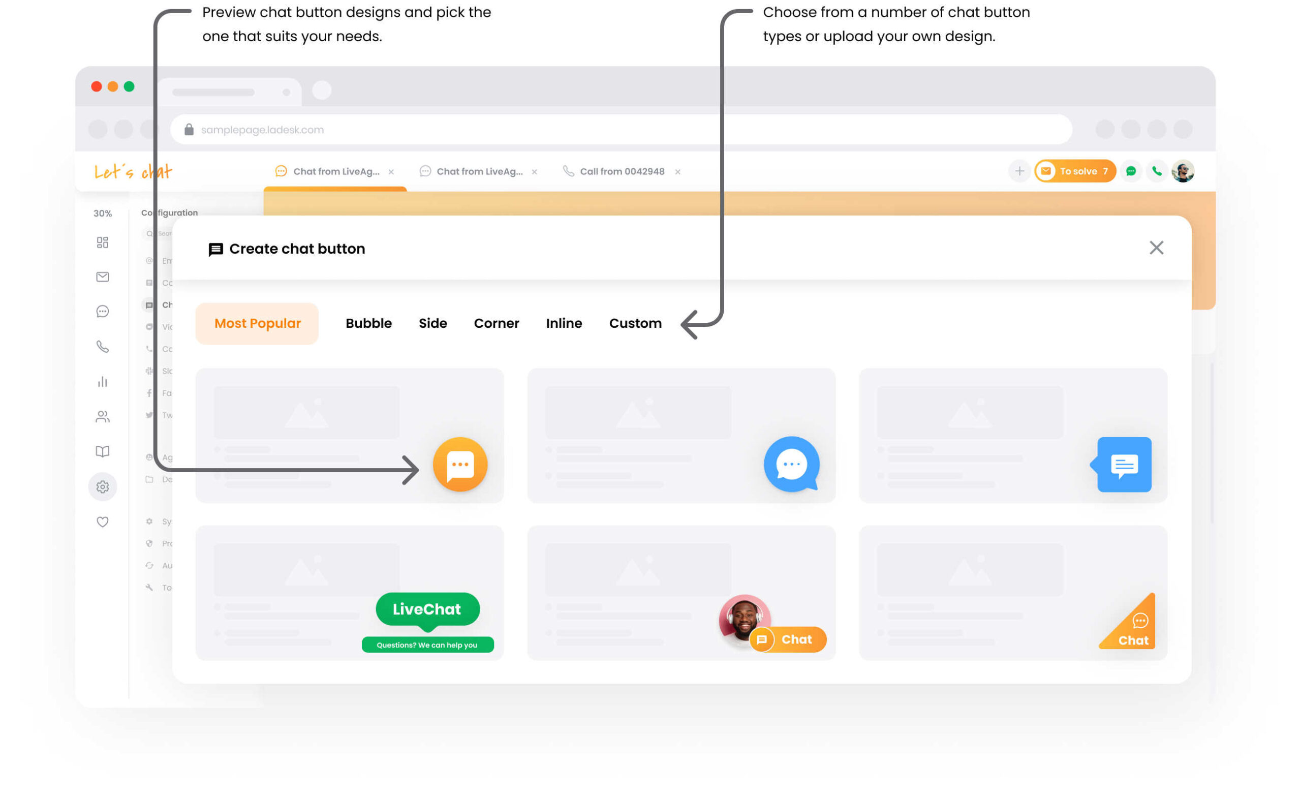Galería de botones de chat de LiveAgent