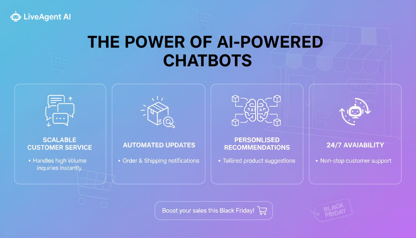 Infografía de chatbots de IA mostrando beneficios y casos de uso
