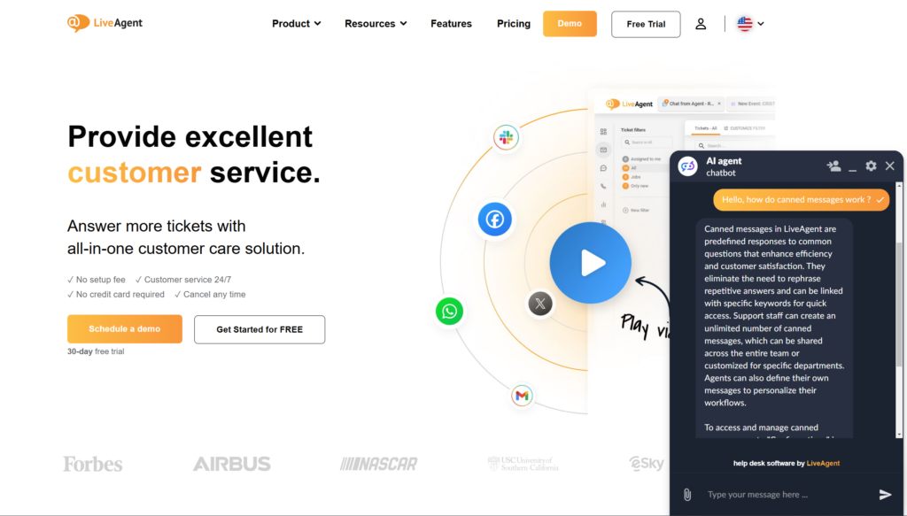 Vista previa de conversación del chatbot de LiveAgent