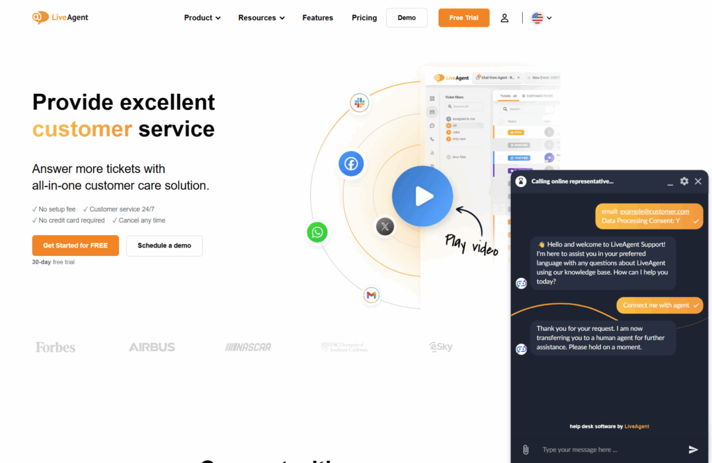 Conversación de LiveAgent AI Chatbot con un bot en la página web de LiveAgent