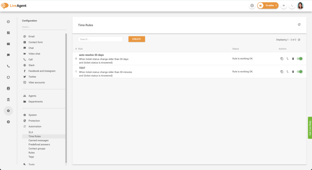 Reglas de automatización disponibles en LiveAgent para optimizar tus conversaciones de correo electrónico