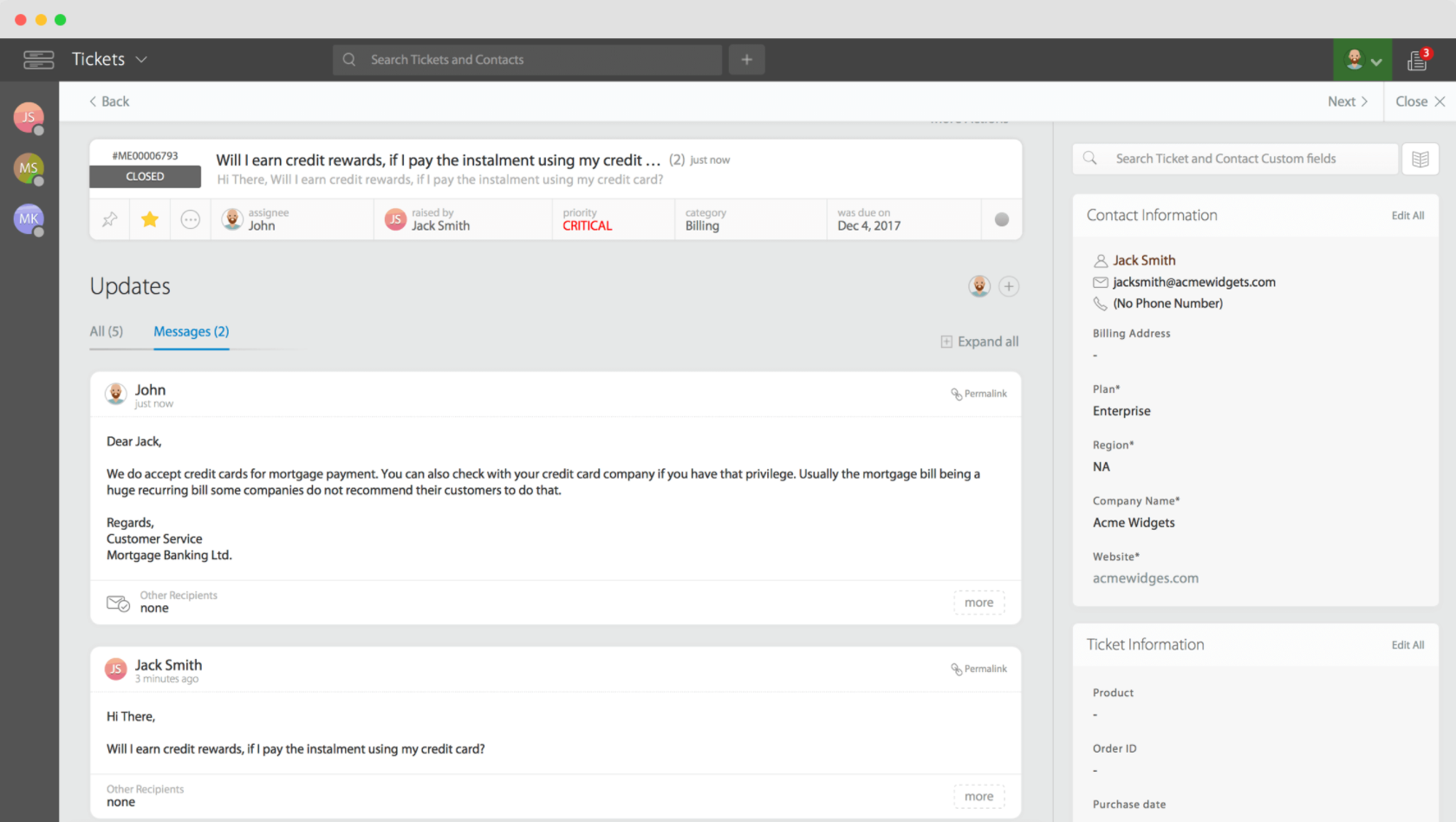 Tickets y contactos de HappyFox