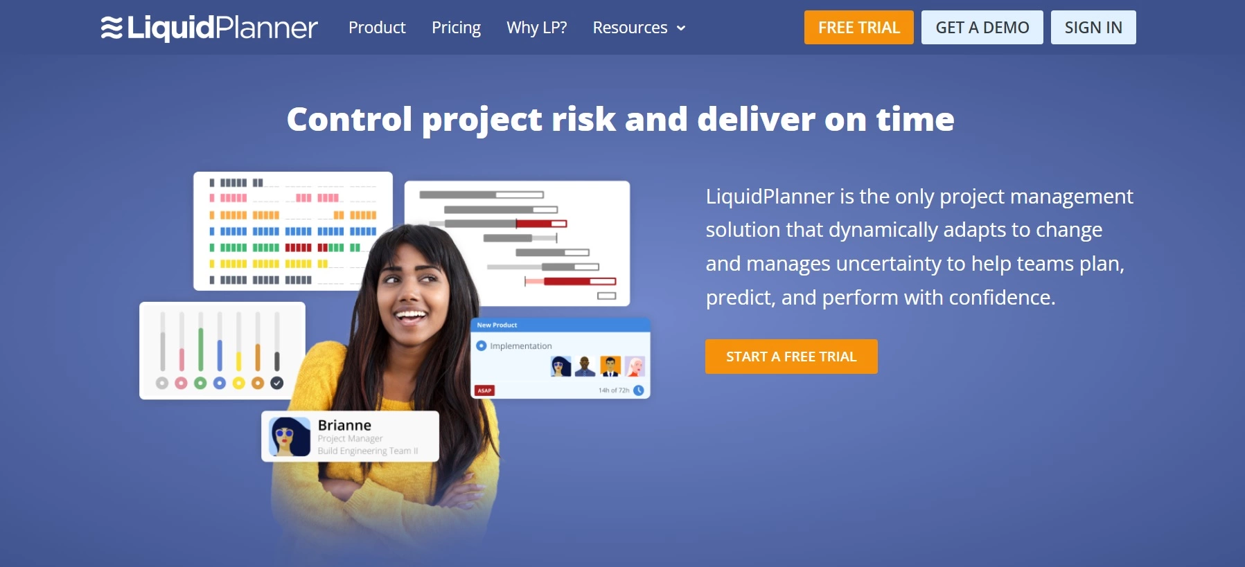 Página de inicio de LiquidPlanner - una solución de gestión de proyectos que te ayuda a controlar proyectos y entregar todo a tiempo.