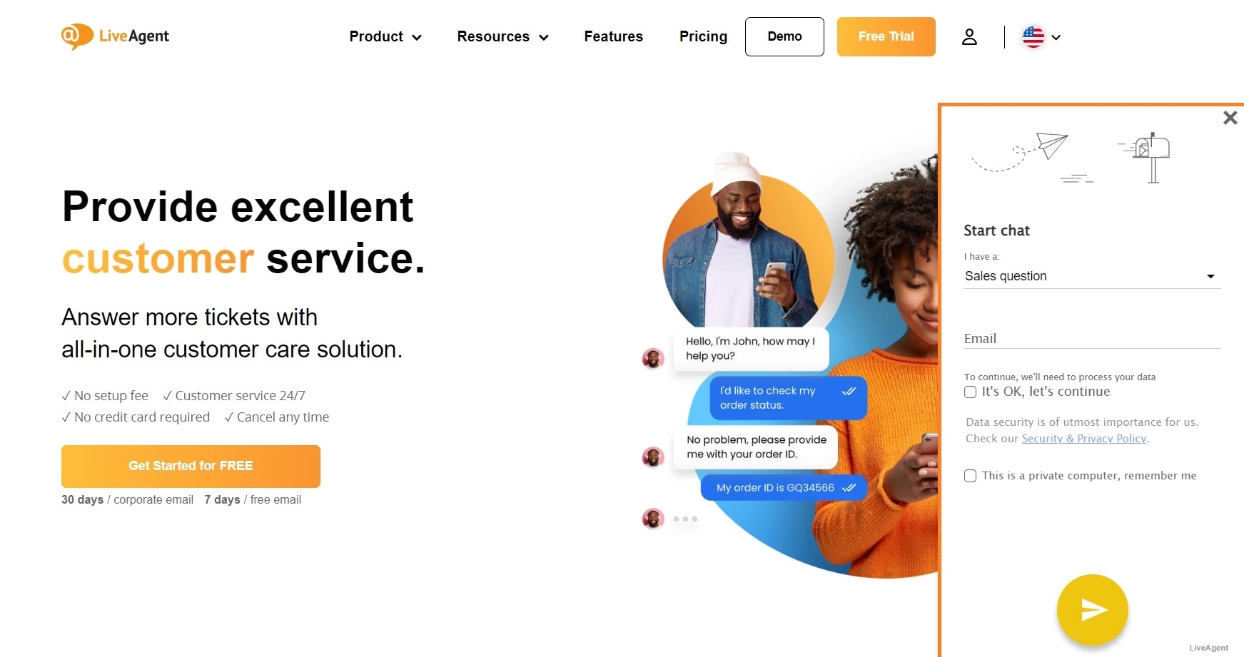 Chat en vivo de LiveAgent para soporte rápido y fácil al cliente