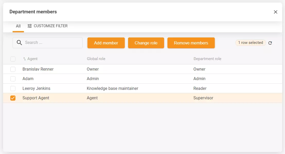 Captura de pantalla de la configuración del departamento para incluir múltiples opciones de configuración