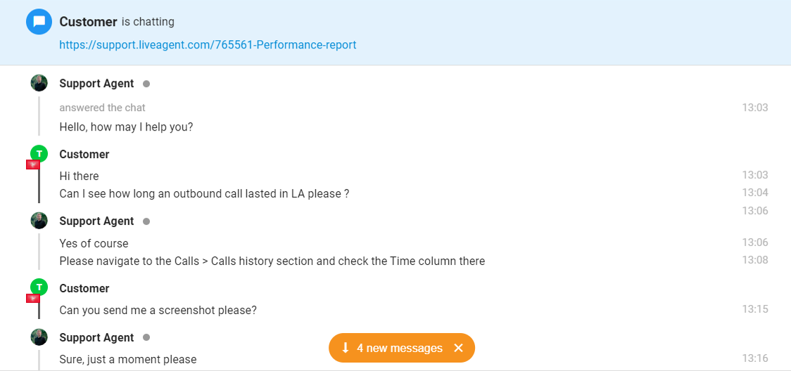 Captura de pantalla de un chat mostrando una notificación de mensajes no leídos