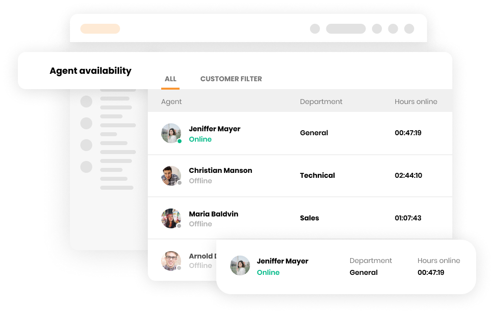 Característica de disponibilidad del agente en el software de atención al cliente LiveAgent