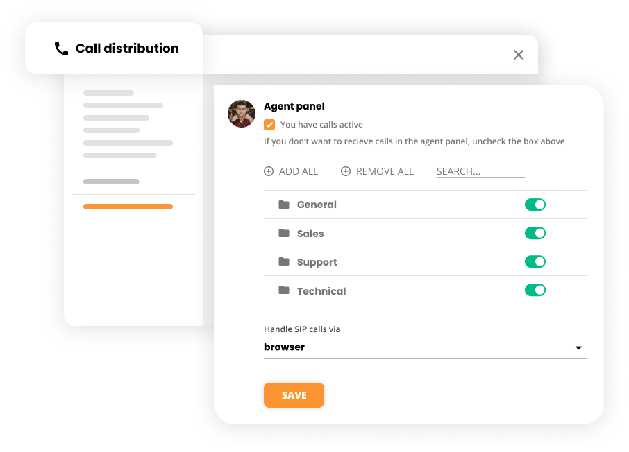 Configuración de distribución de llamadas en software de Contact center - LiveAgent