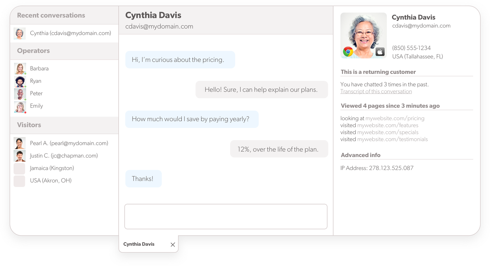 Vista general del chat en vivo continuo de Olark