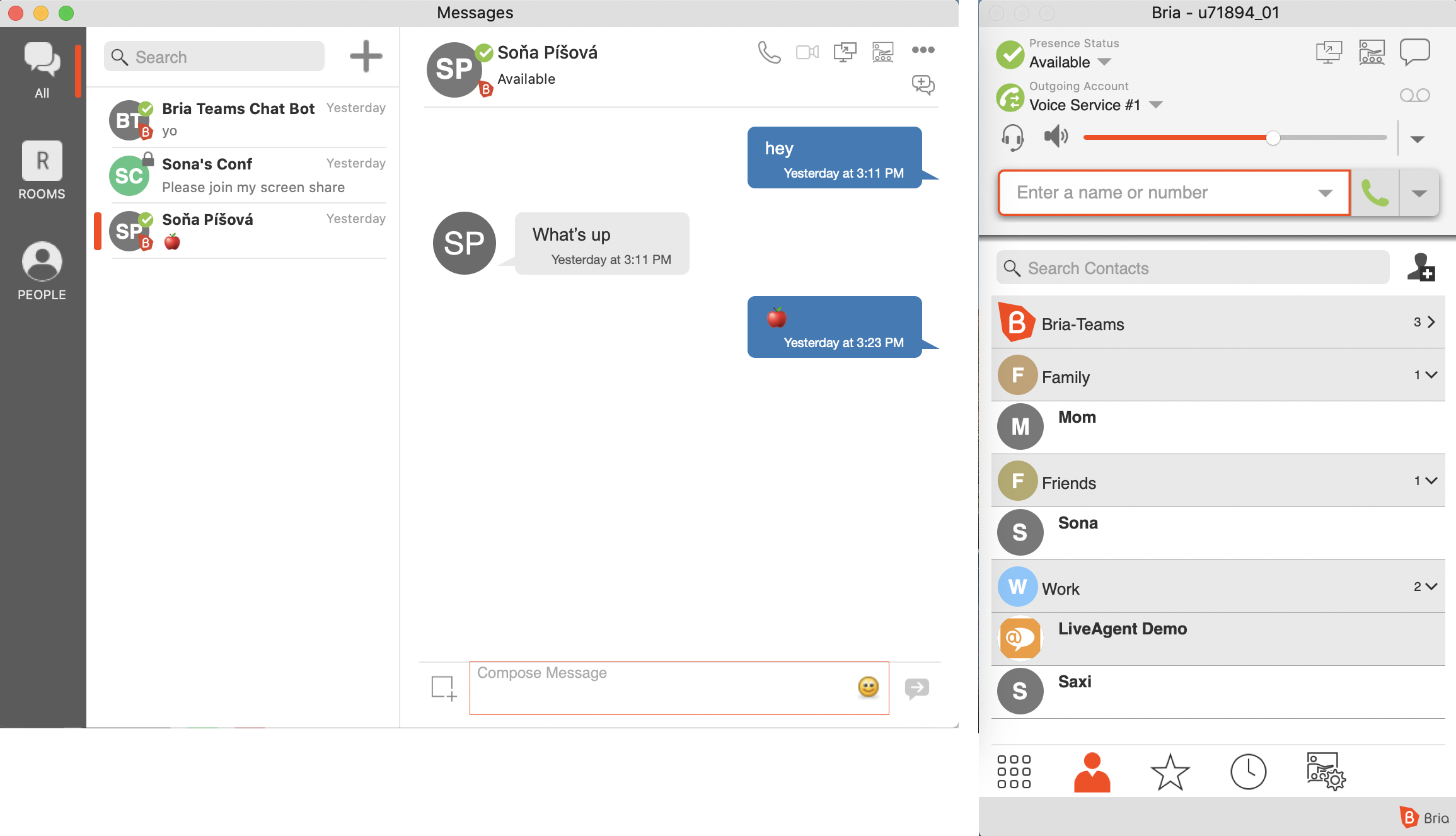 Mensajería en equipo Bria Softphone