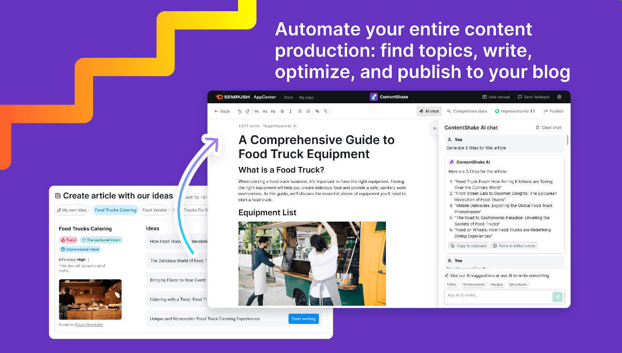 Ventana de chat de Semrush Content Shake AI