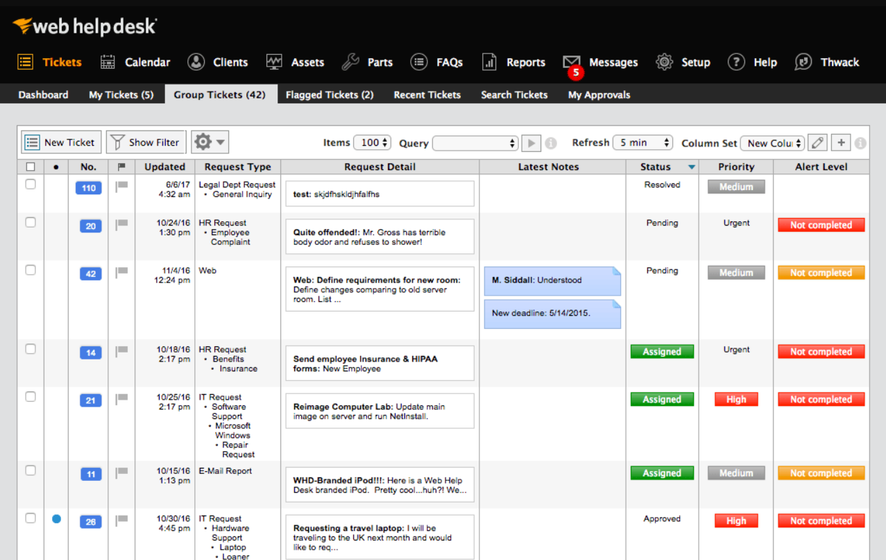 Los tickets de SolarWinds Service Desk