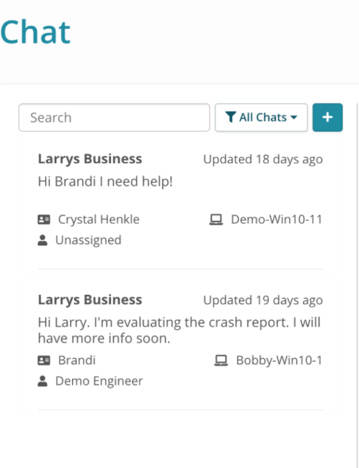 Ventana de chat de Syncro