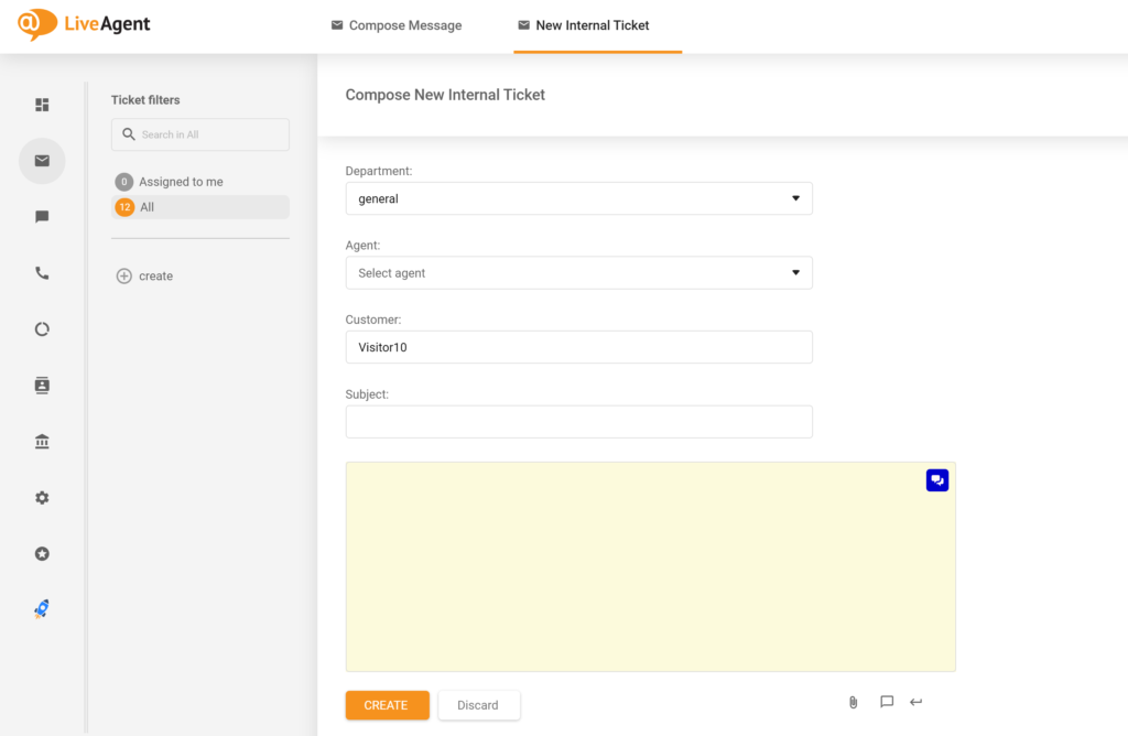 Una imagen que muestra el nombre antiguo del campo Agente, que fue reemplazado por Asignar a agente en la nueva actualización de LiveAgent