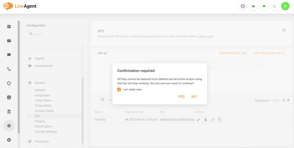 Confirmación de eliminación de API v3 con una casilla de verificación