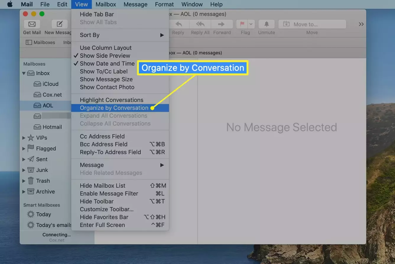 Configuración de vista de Apple Mail
