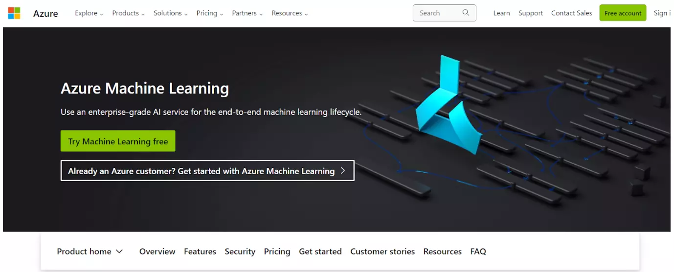 Página de inicio de Azure Machine Learning Studio
