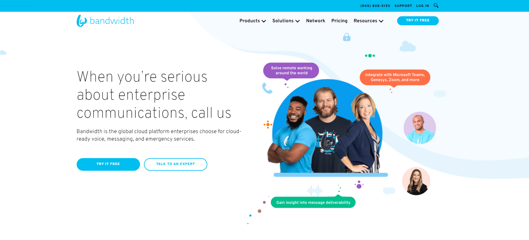 Sitio web del proveedor de VoIP Bandwidth
