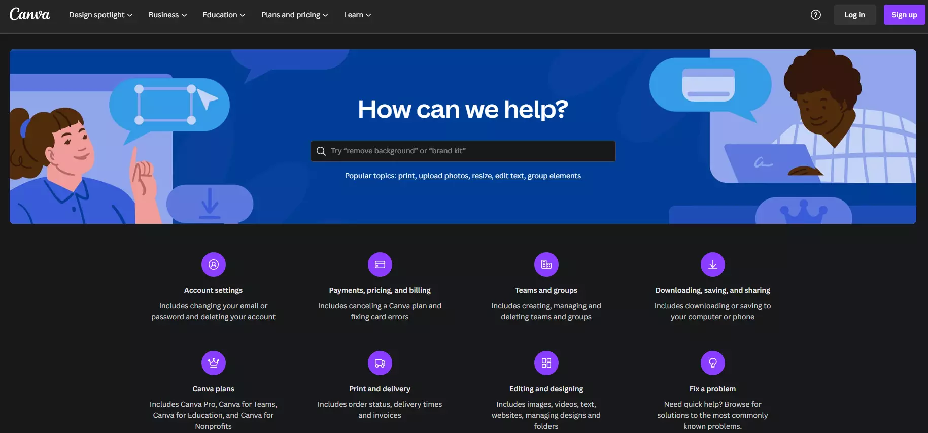 Base de conocimiento de Canva