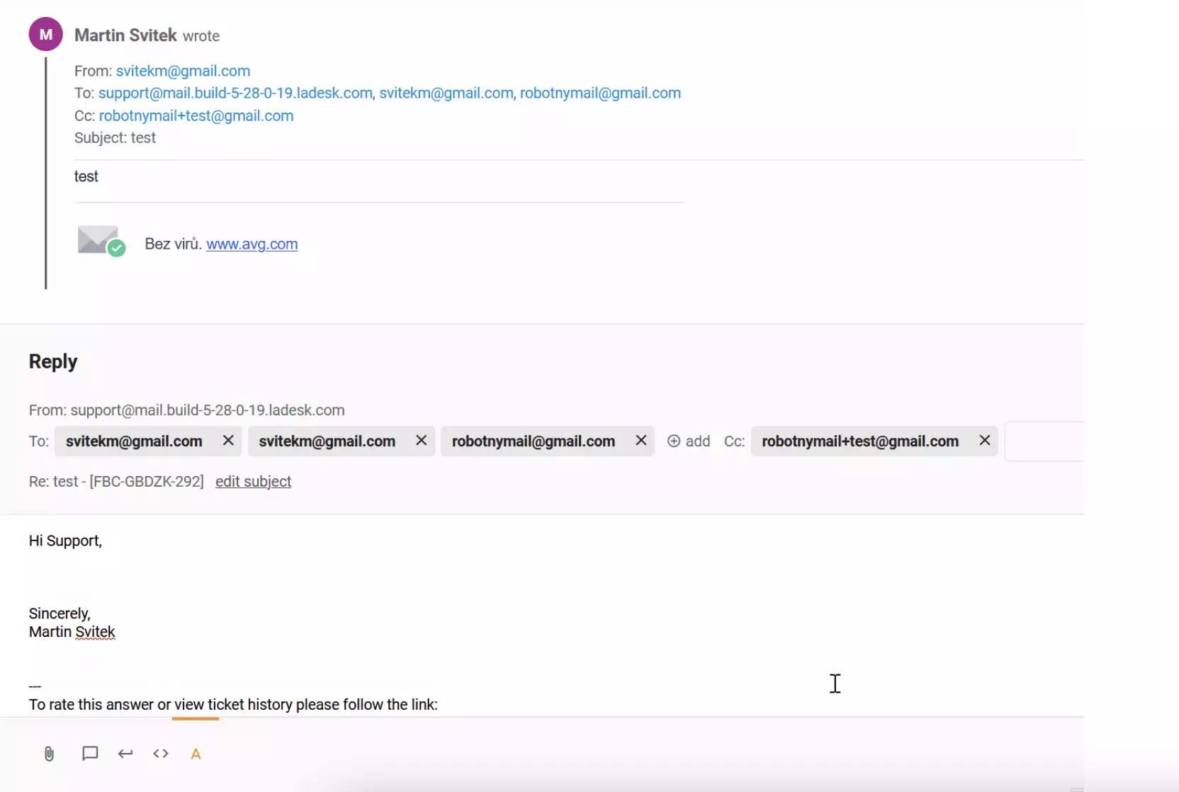Un error con destinatario duplicado en cc en tickets de LiveAgent