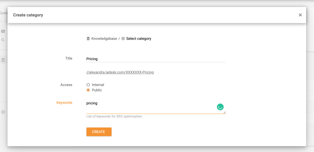 Creando una categoría de base de conocimiento en LiveAgent