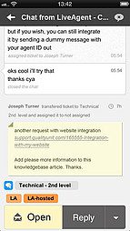 Interfaz de la aplicación iOS de LiveAgent - Vista de chat